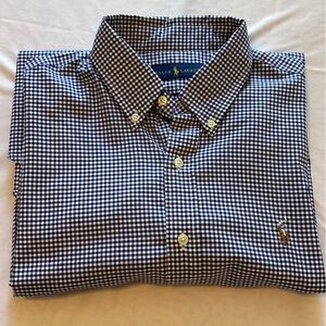Ralph Lauren Men's Navy and White Gingham Shirt